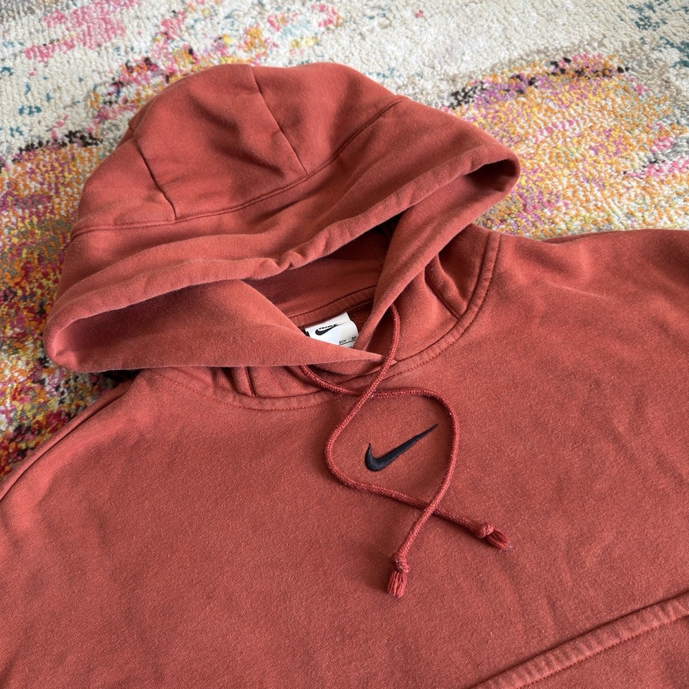Nike Center Swoosh Cropped Pullover Hoodie Womens XS Rust Orange Red